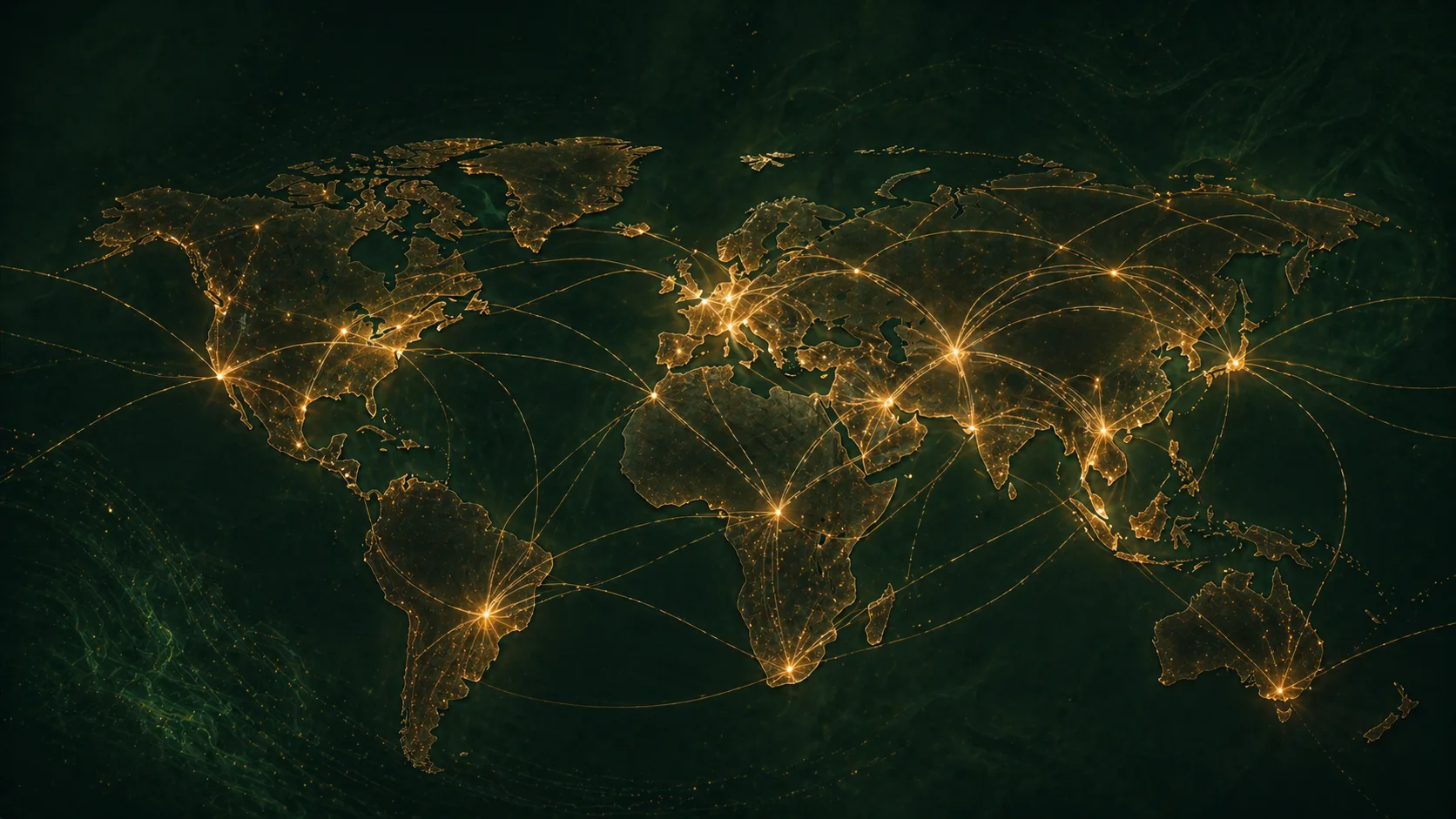 World map with glowing trade routes
