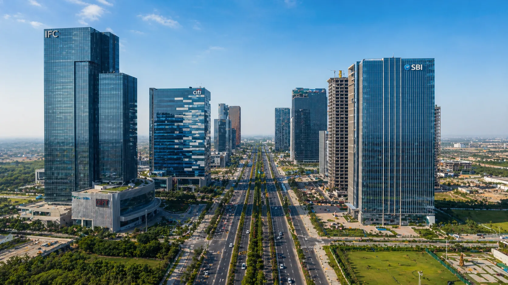GIFT City Gujarat aerial view — modern financial district