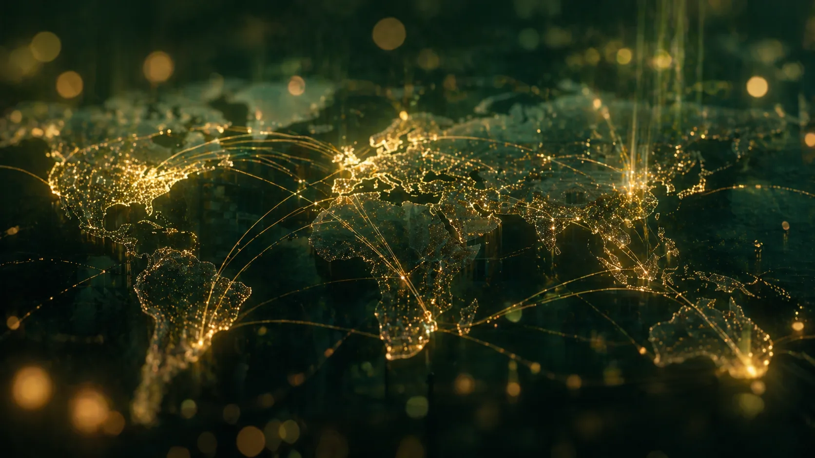Global connectivity map with glowing trade networks