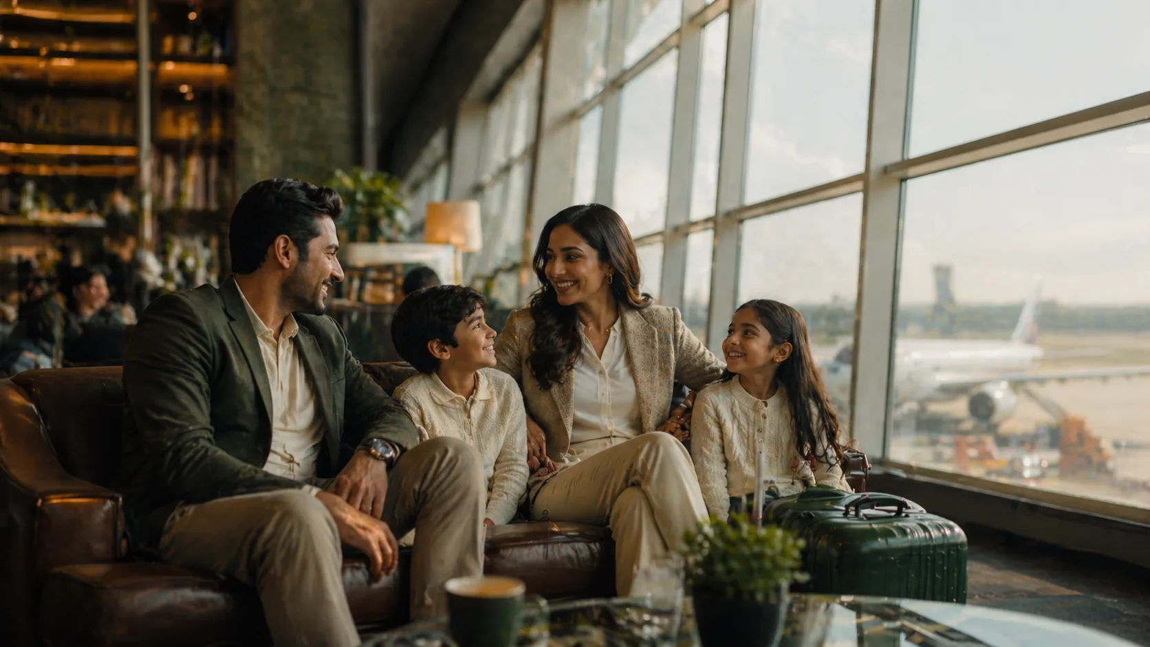 Indian family in an airport lounge