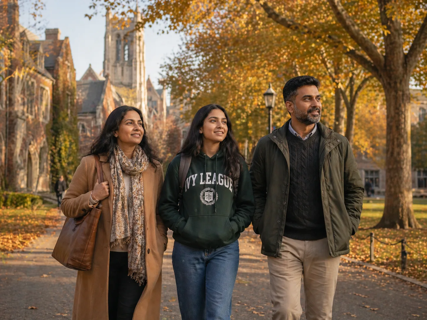 Indian family at a university campus tour abroad